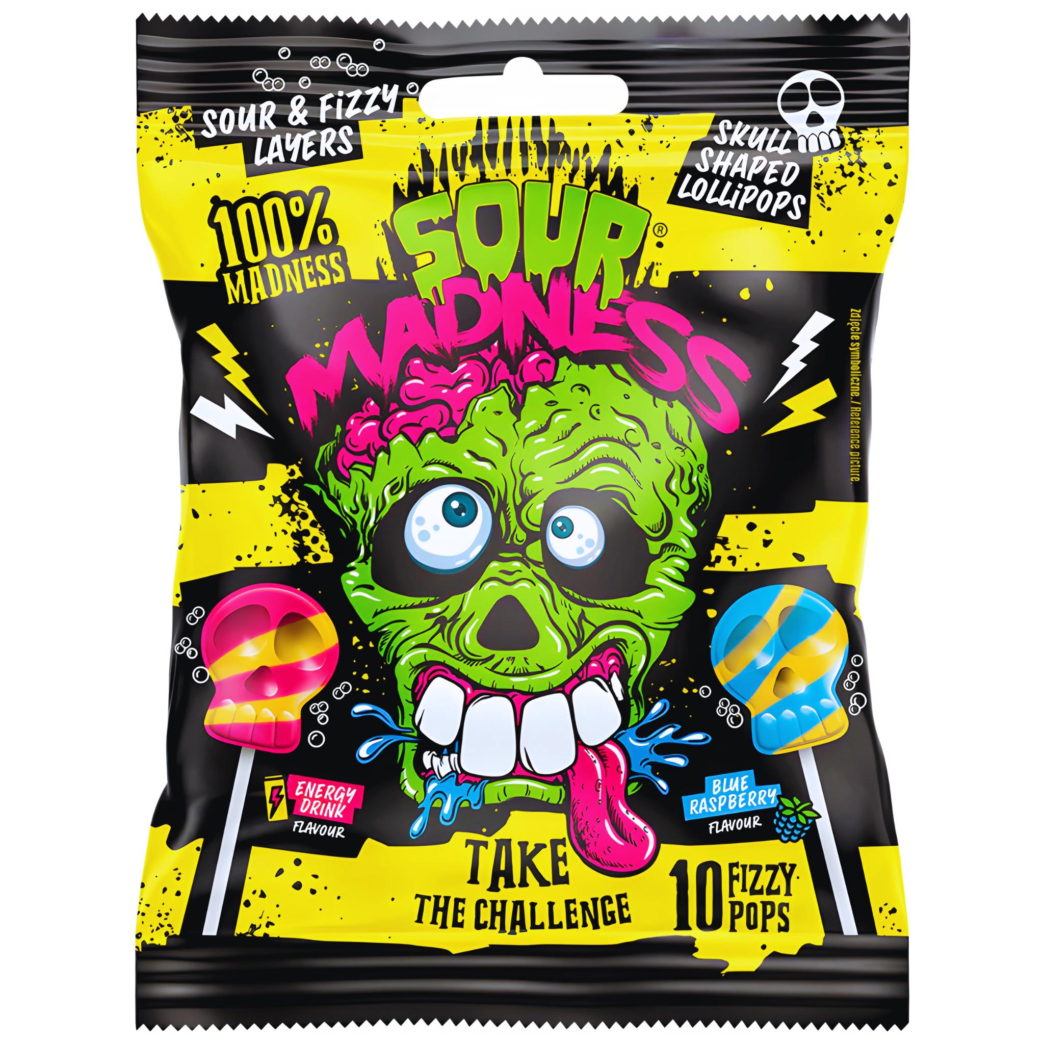 Sour Madness Skull Shaped Lollipops - 90g